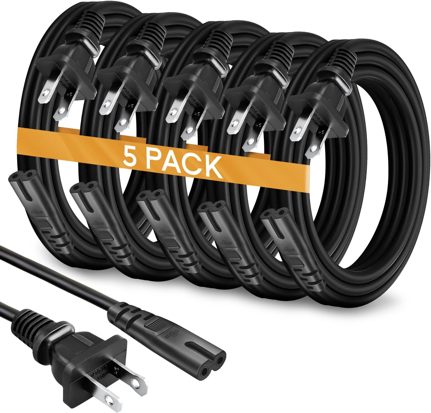 BRENDAZ 5-Pack 3ft AC Power Cords - Perfect for TV, Gaming Consoles, Speakers
