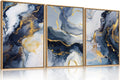 Blue and Gold Framed Canvas Wall Art Set - Mid-Century Modern Abstract