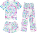 Girls Pajama Set 3 Piece Short Sleeve Sleepwear - Soft Summer PJs Sets