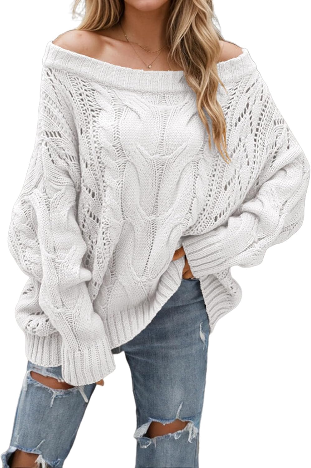 ZAFUL Off Shoulder Knit Sweater for Women - Cozy Pullover Top