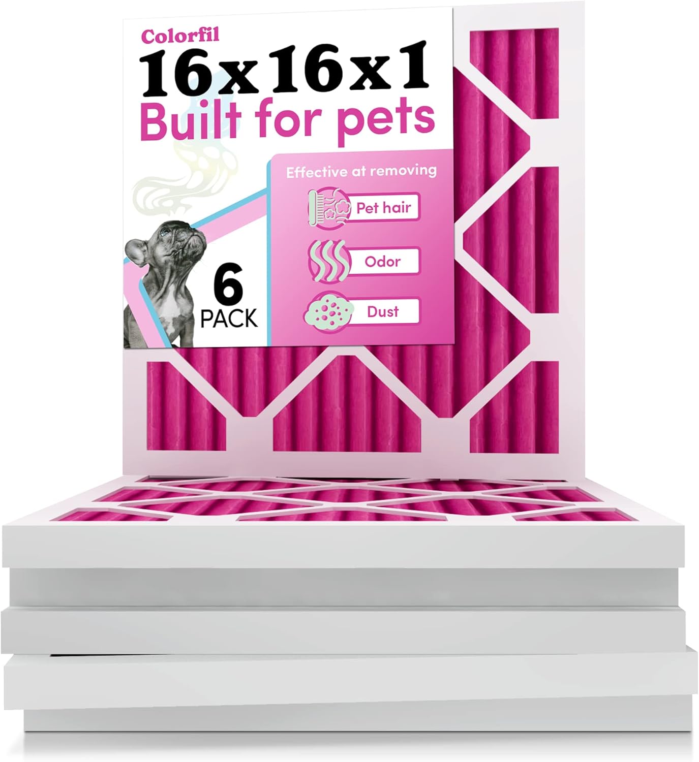 16x16x1 Air Filter by Colorfil for Pet Hair and Odor Control