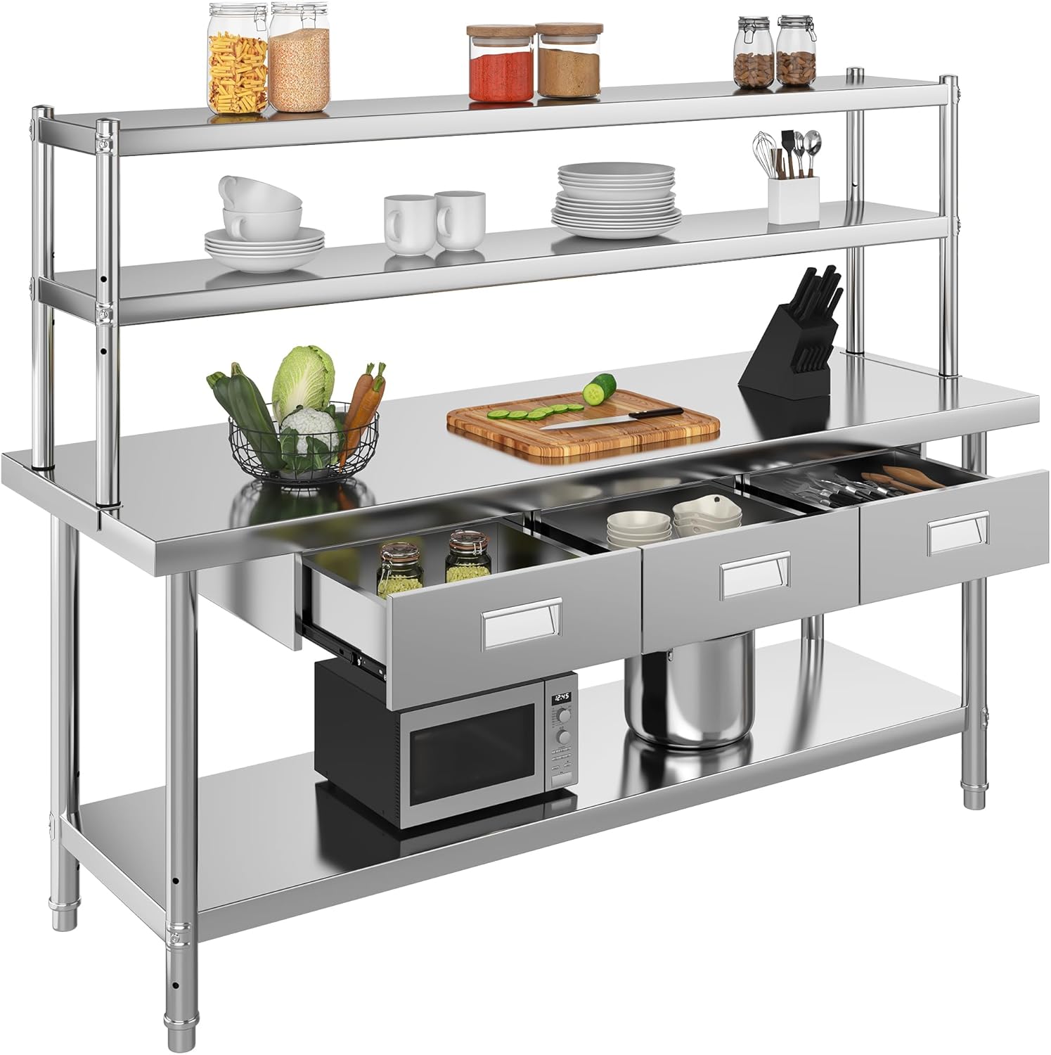 YITAHOME Stainless Steel Work Table with Drawers & Shelf