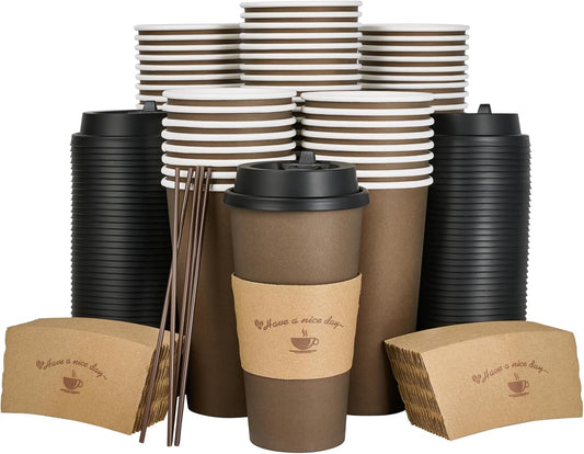 LITOPAK 100 Pack Brown 20 oz Hot Paper Cups - All-In-One Solution!