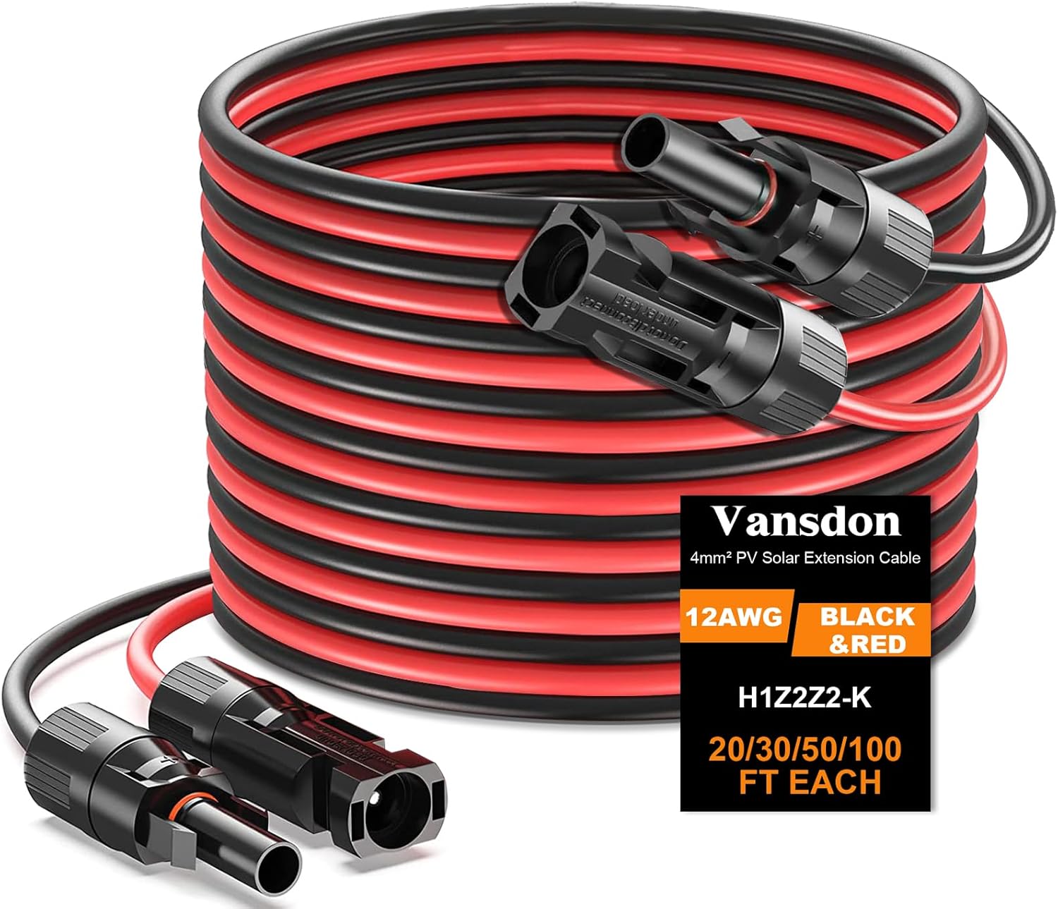 2x30 Feet Solar Panel Extension Cable for RV and Photovoltaic Systems