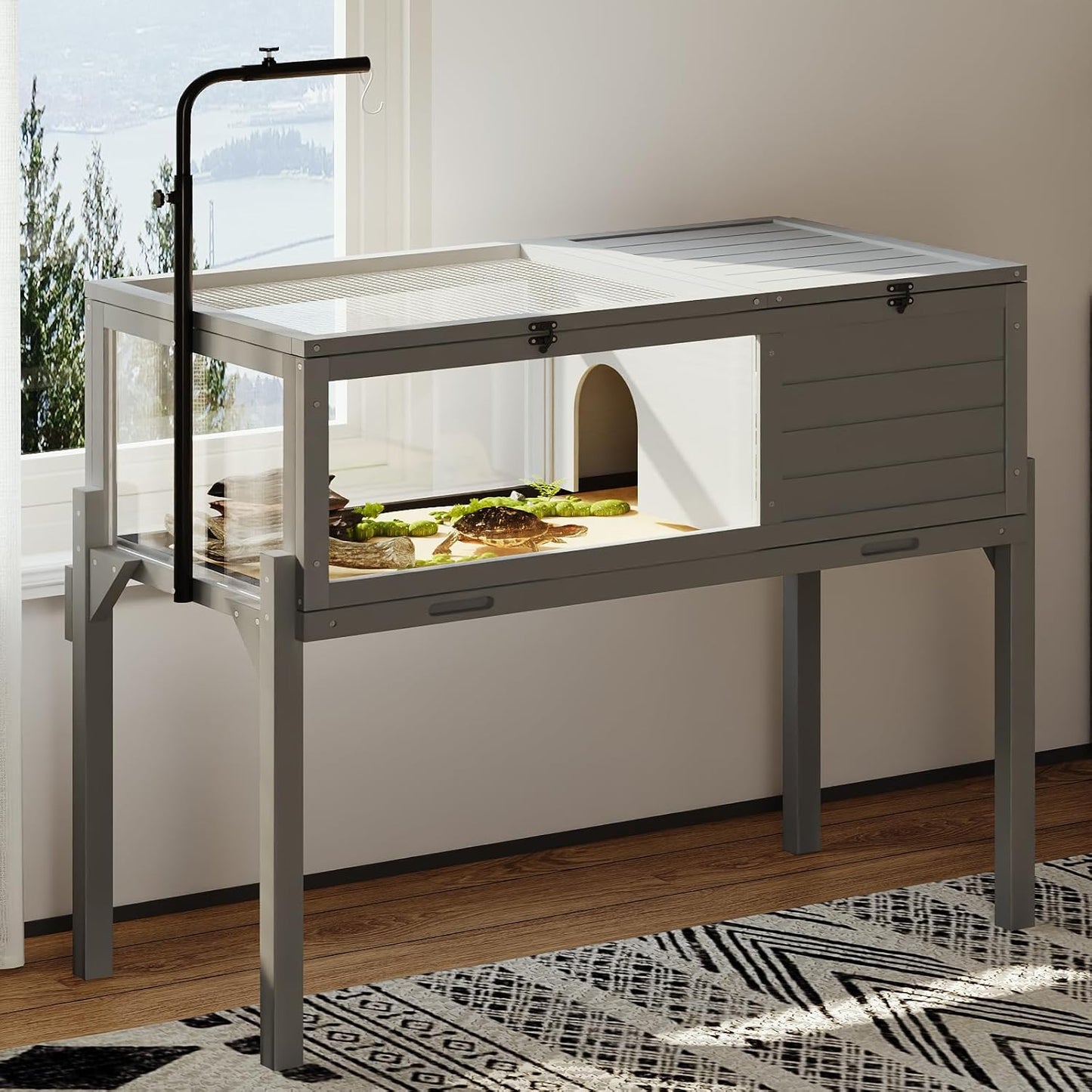 Tortoise Habitat with Adjustable Lamp Holder for Small Animals