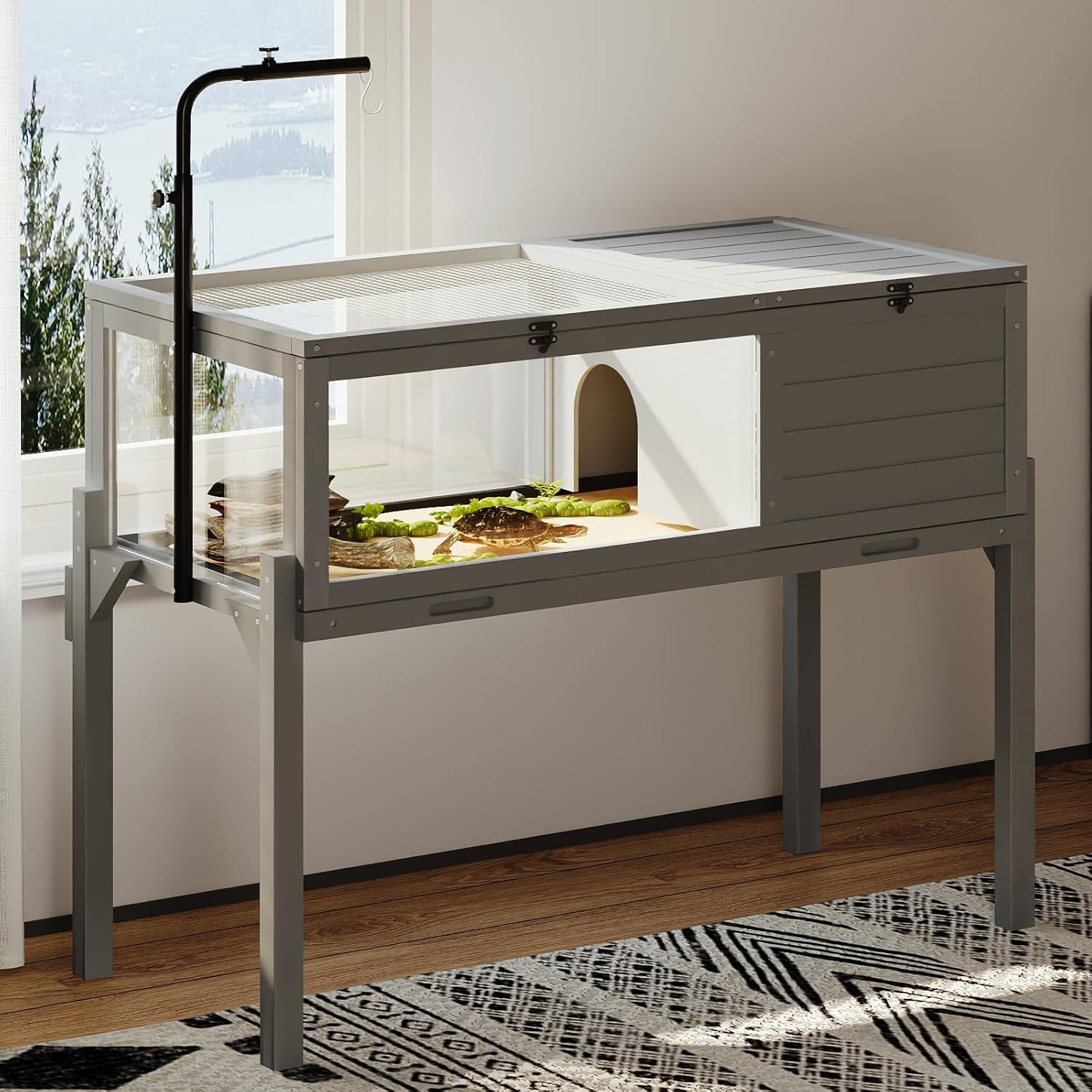 Tortoise Habitat with Adjustable Lamp Holder for Small Animals