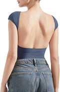 Backless Women's Y2K Double Lined Open Back Tee - Slim Fit