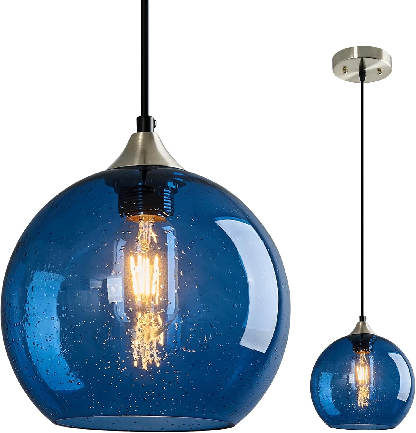 Blue Glass Pendant Lights for Kitchen Island and Living Room