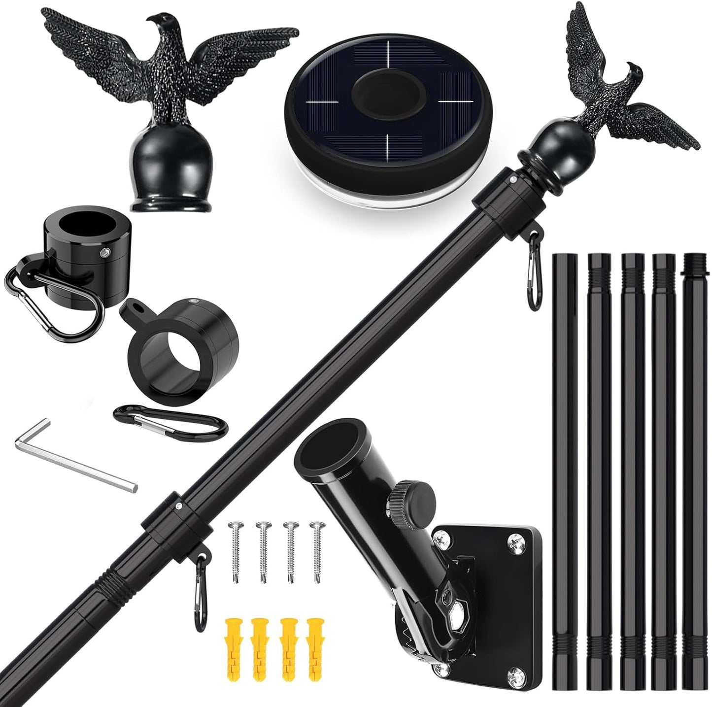6FT Flagpole Kit with Solar Light for American Flag Display