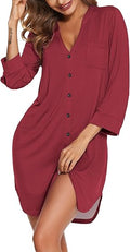 Ekouaer Women's Striped Nightgown 3/4 Sleeve Button Sleepdress - Soft