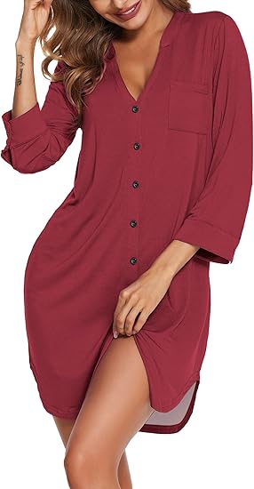 Ekouaer Women's Nightgown Striped Sleepwear for Comfort