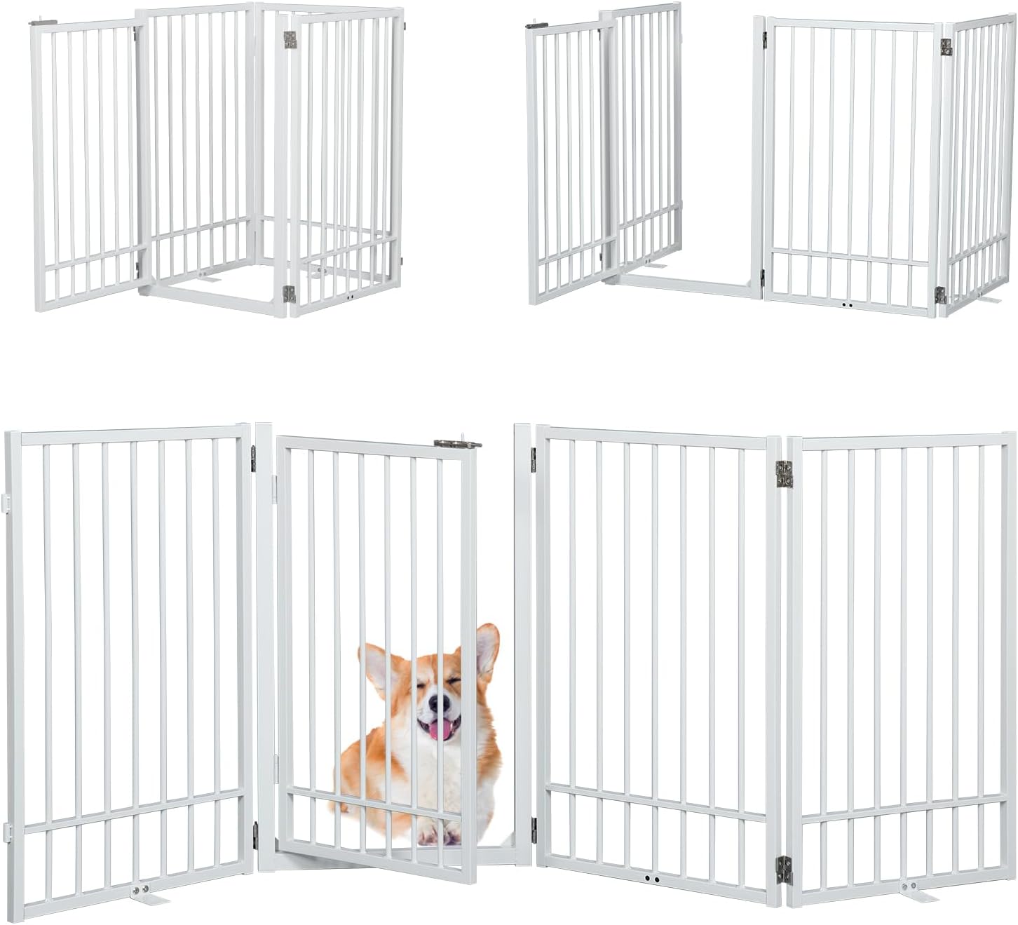 SMONTER Free Standing Dog Gate with Door Walk Through for Pets
