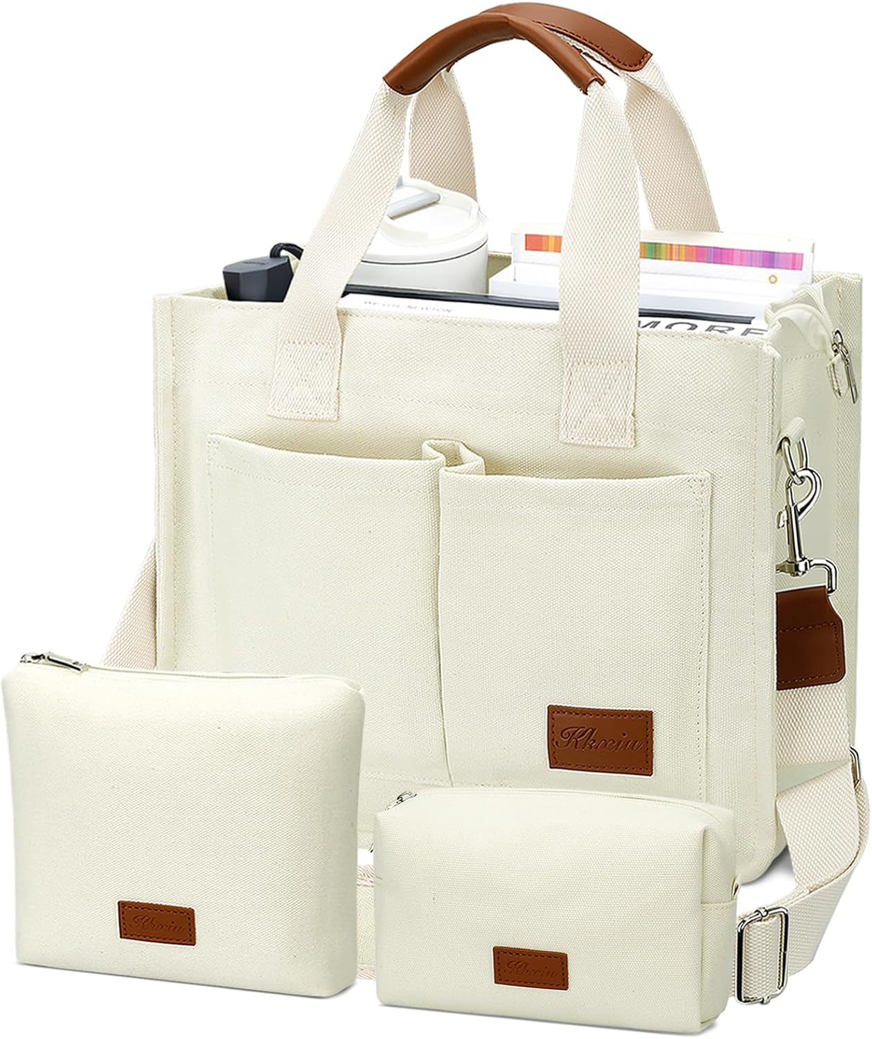 KKXIU Large Canvas Tote Bag for Women with Zipper and Pockets
