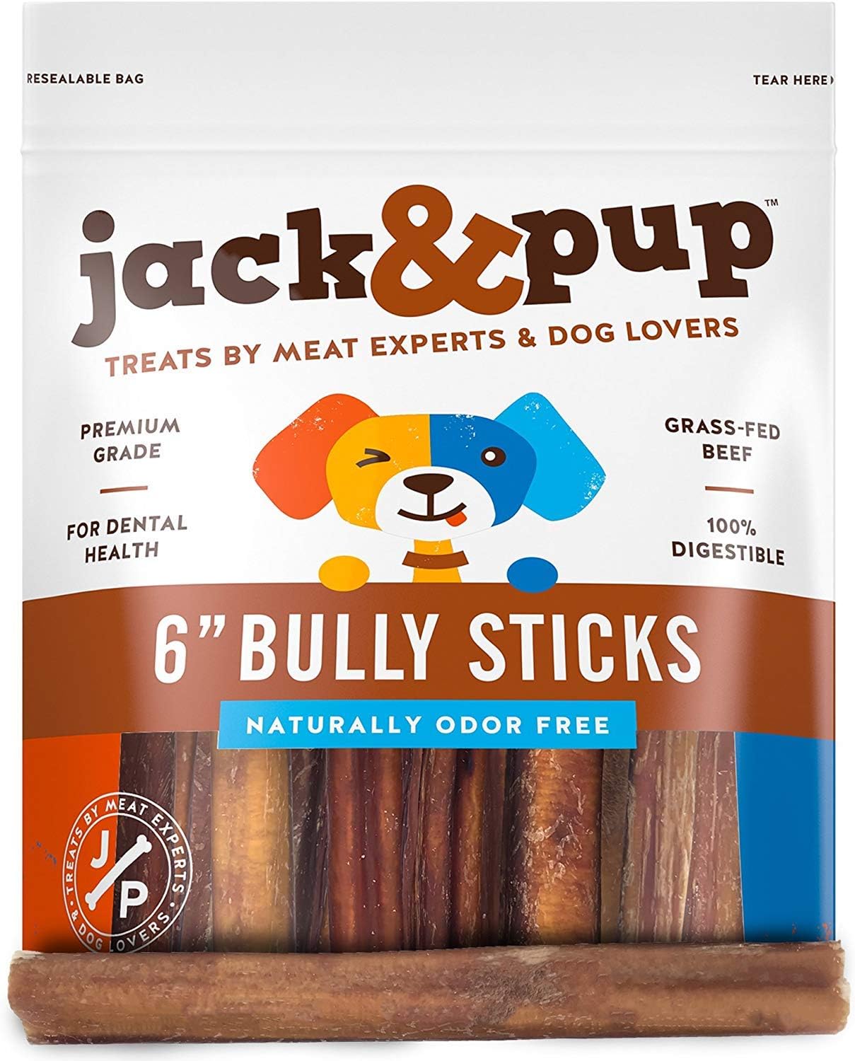 Jack&Pup 6-inch Bully Sticks for Dogs - Thick Pizzle Sticks