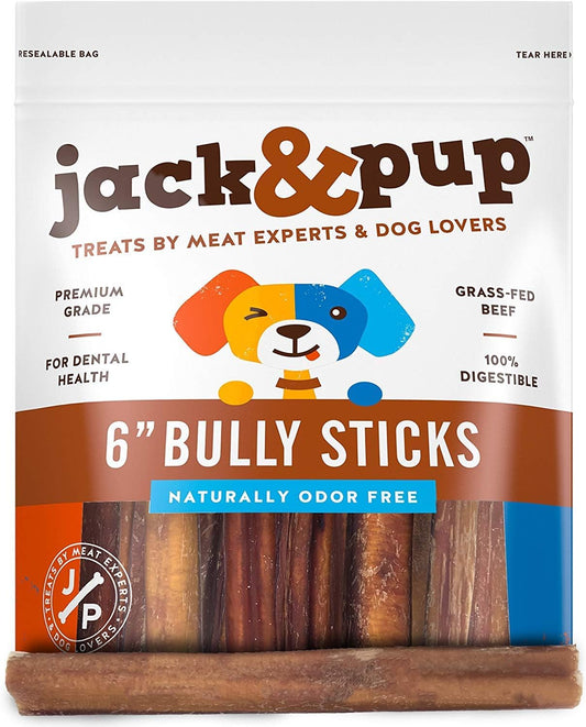 Jack&Pup 6-inch Bully Sticks for Dogs - Thick Pizzle Sticks