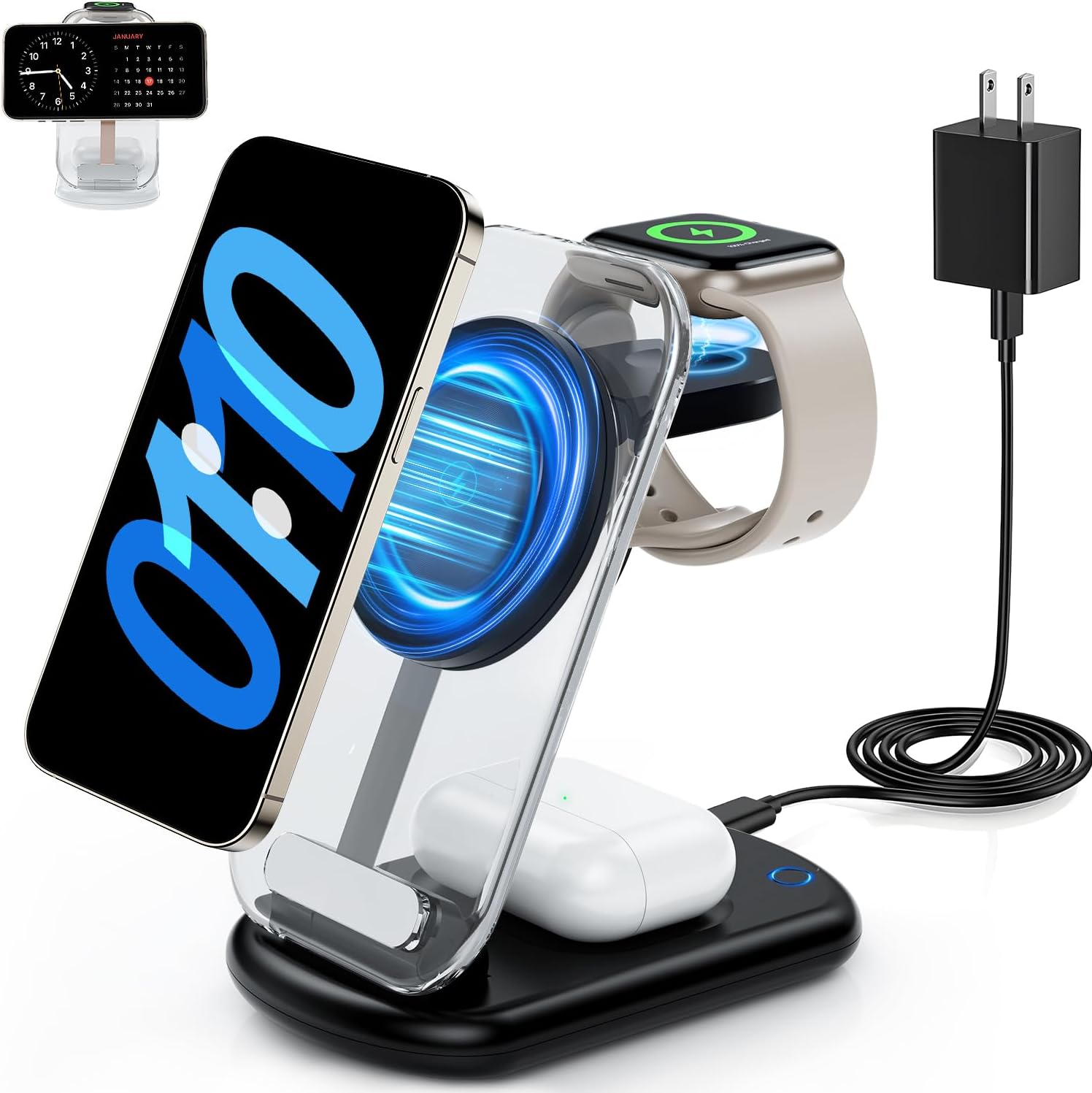Fast Charge Magnet 3-in-1 Stand for iPhone & AirPods (Black)