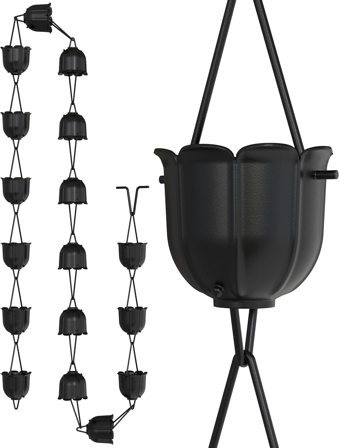 Flutes Rain Chain - 8.5 FT Durable Black Powder-Coated Aluminum