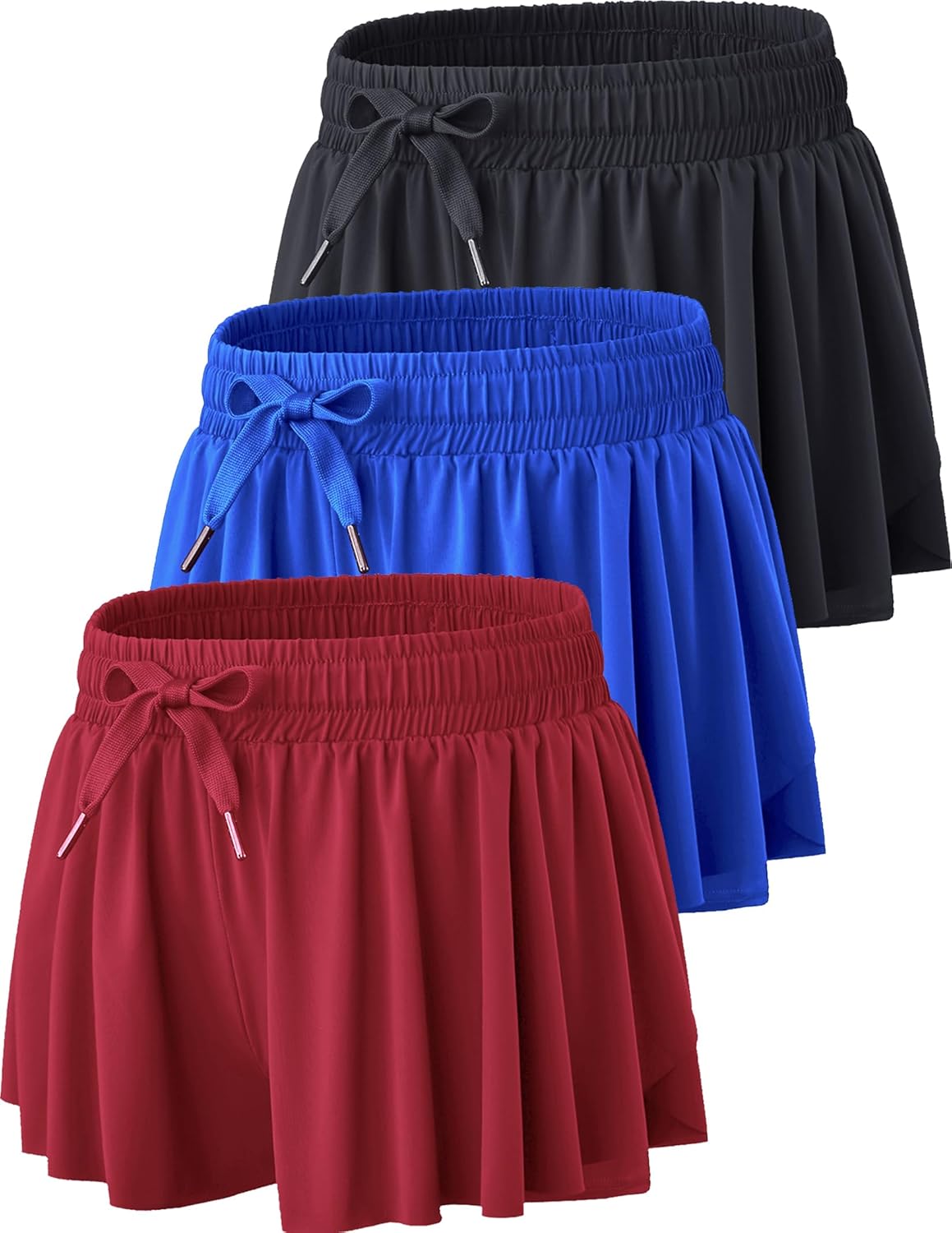 3 Pack Womens Flowy Running Shorts with Built-In Spandex