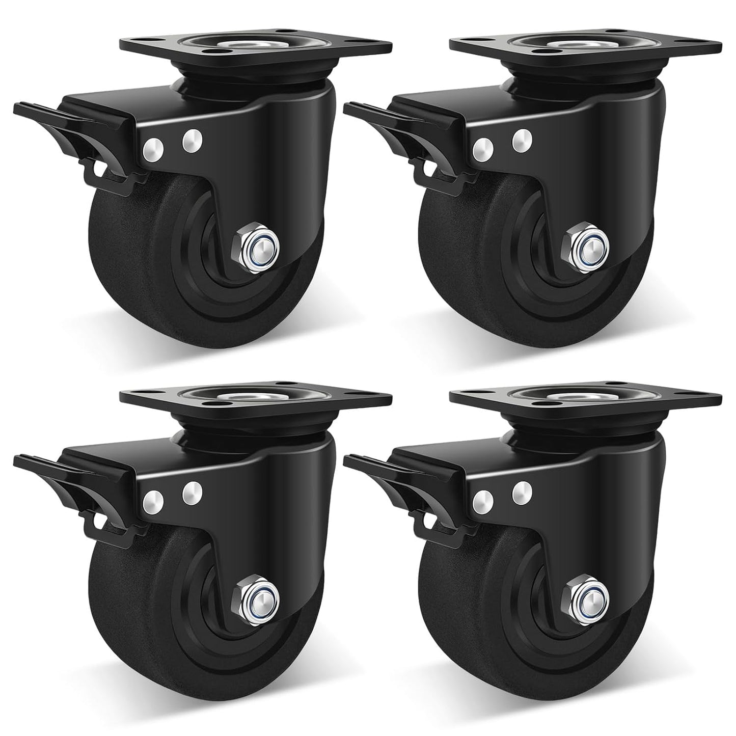 4-inch Heavy Duty Plate Swivel Caster Wheels with Brake Set