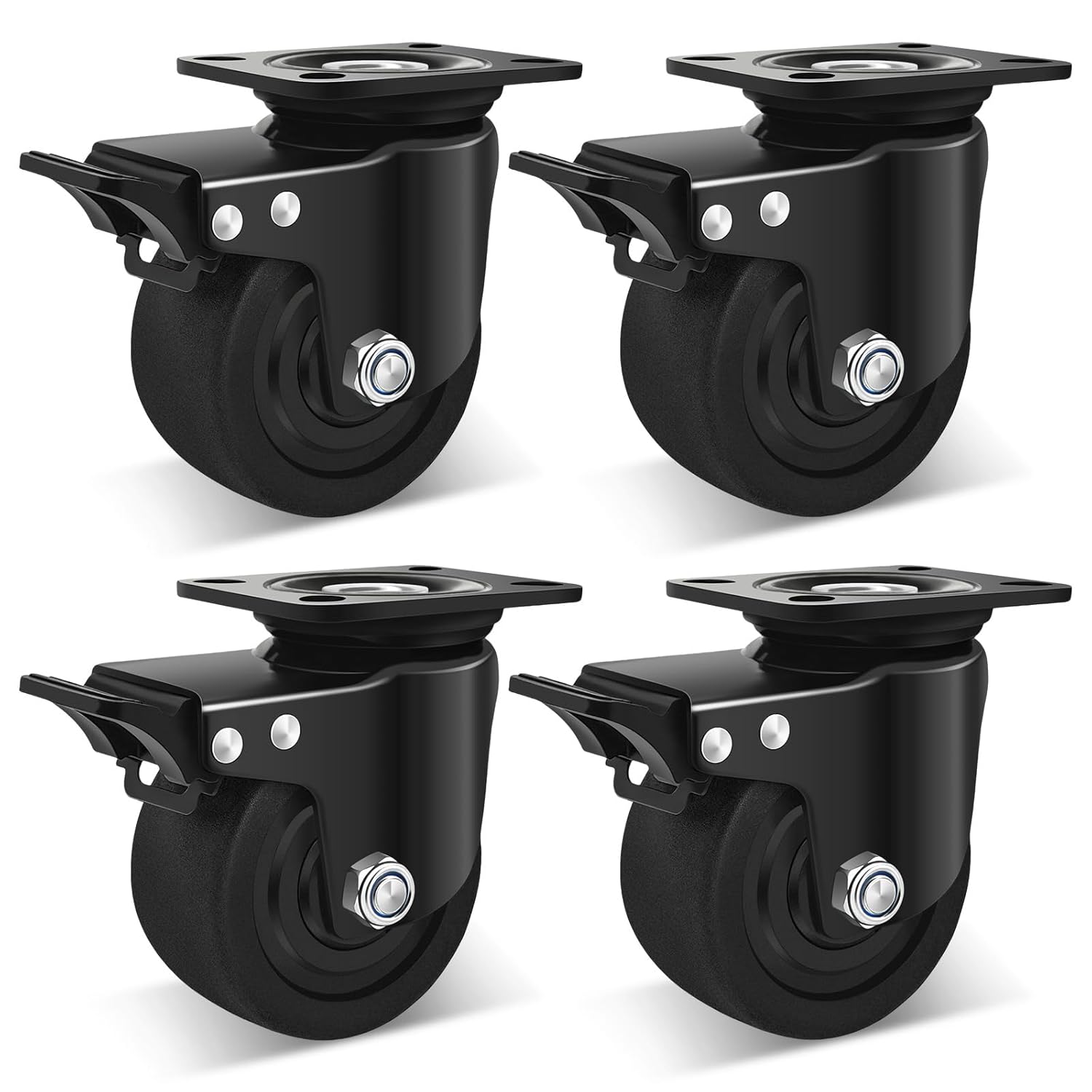 4-inch Heavy Duty Plate Swivel Caster Wheels with Brake Set