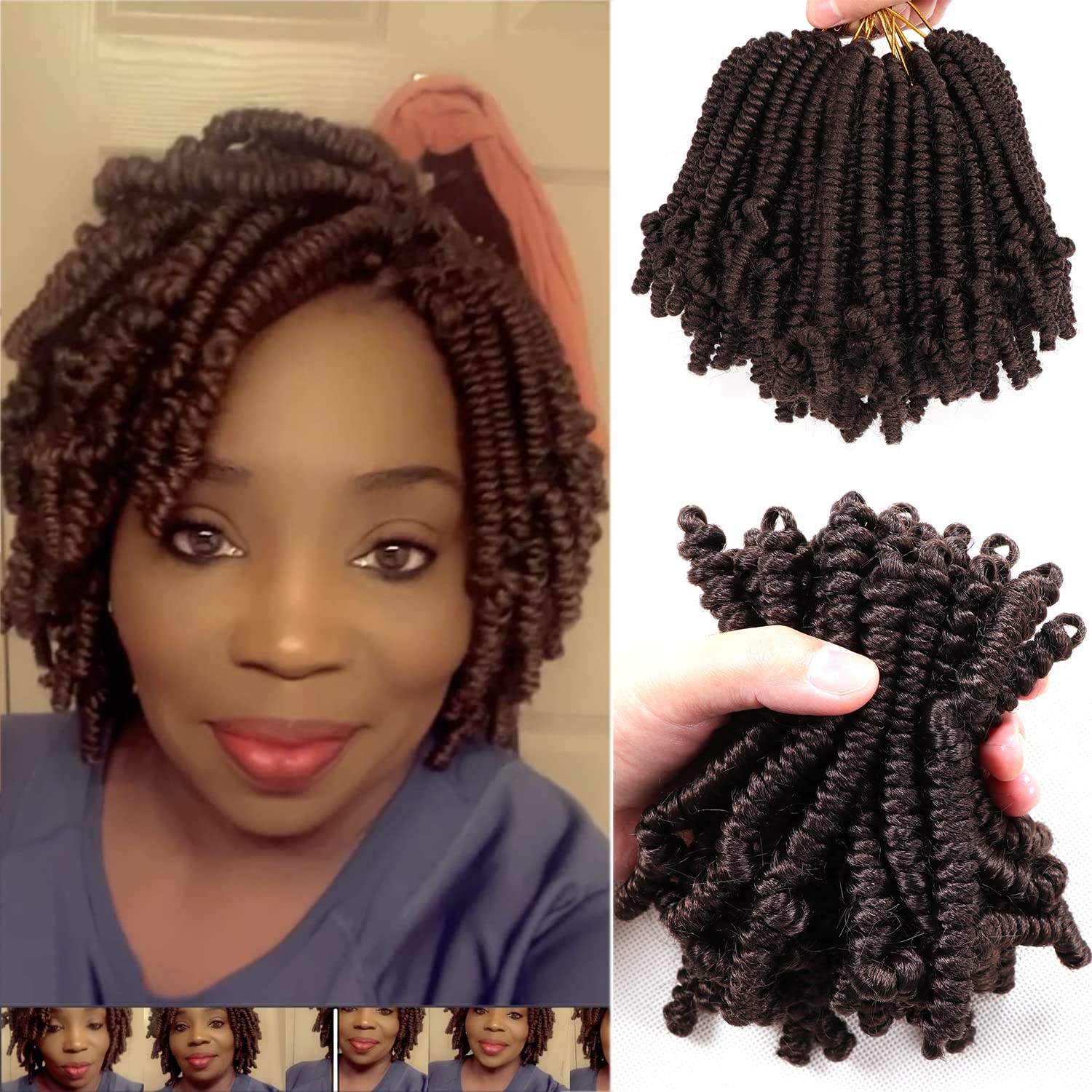 8 Packs Short Bob Spring Twist Crochet Hair for Kids and Adults