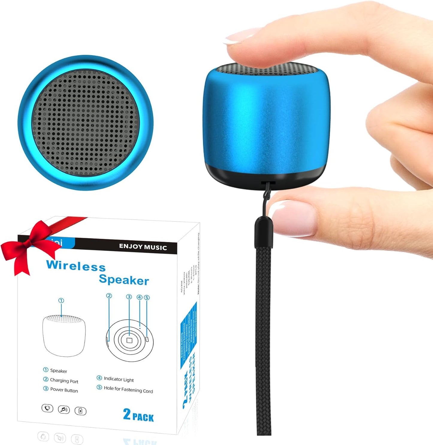 Portable 2Pack Tiny Bluetooth Speakers, Shower Room Bike, Built-in Mic, Blue, AUKSKY
