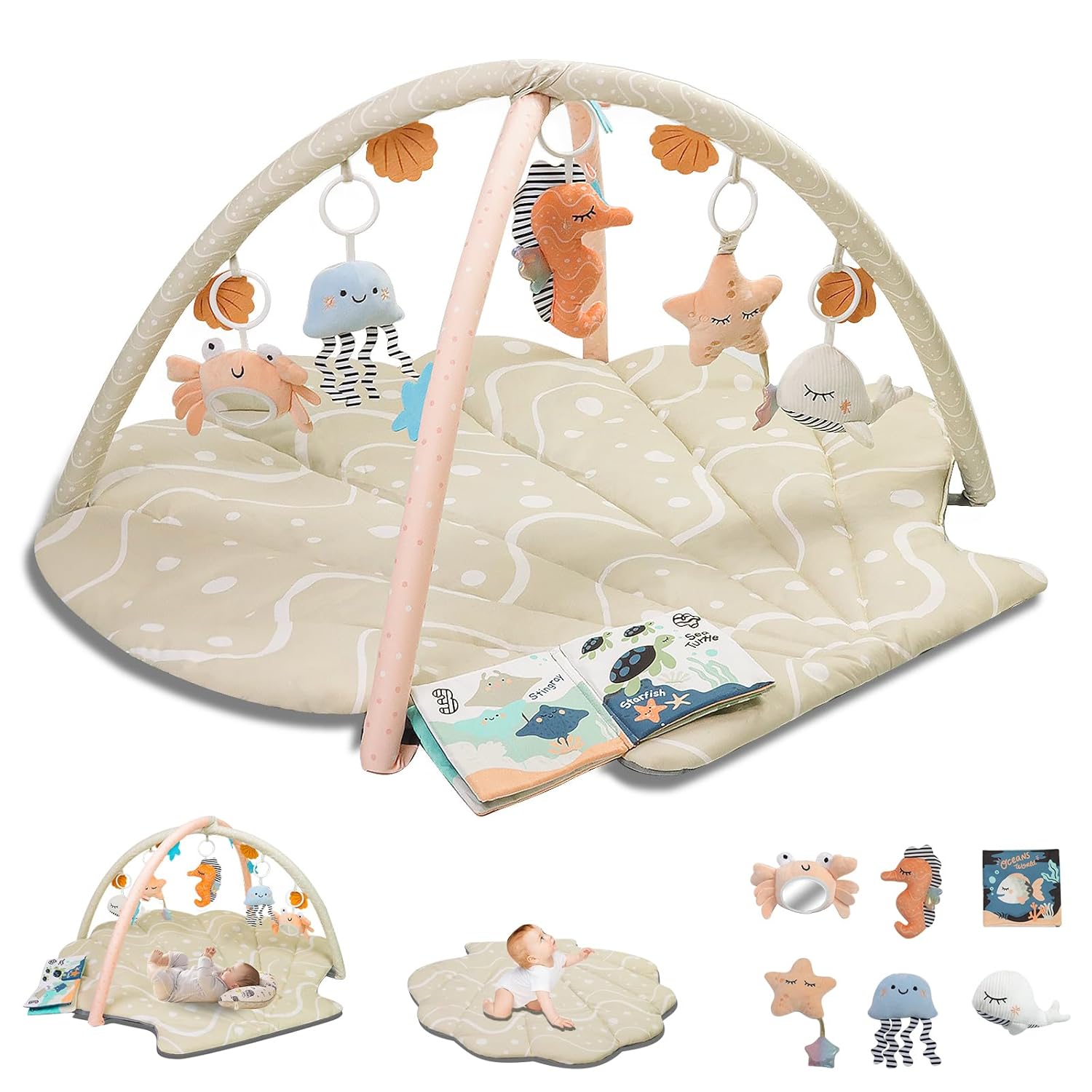 Oversize Shell Tummy Time Mat with Detachable Baby Toys