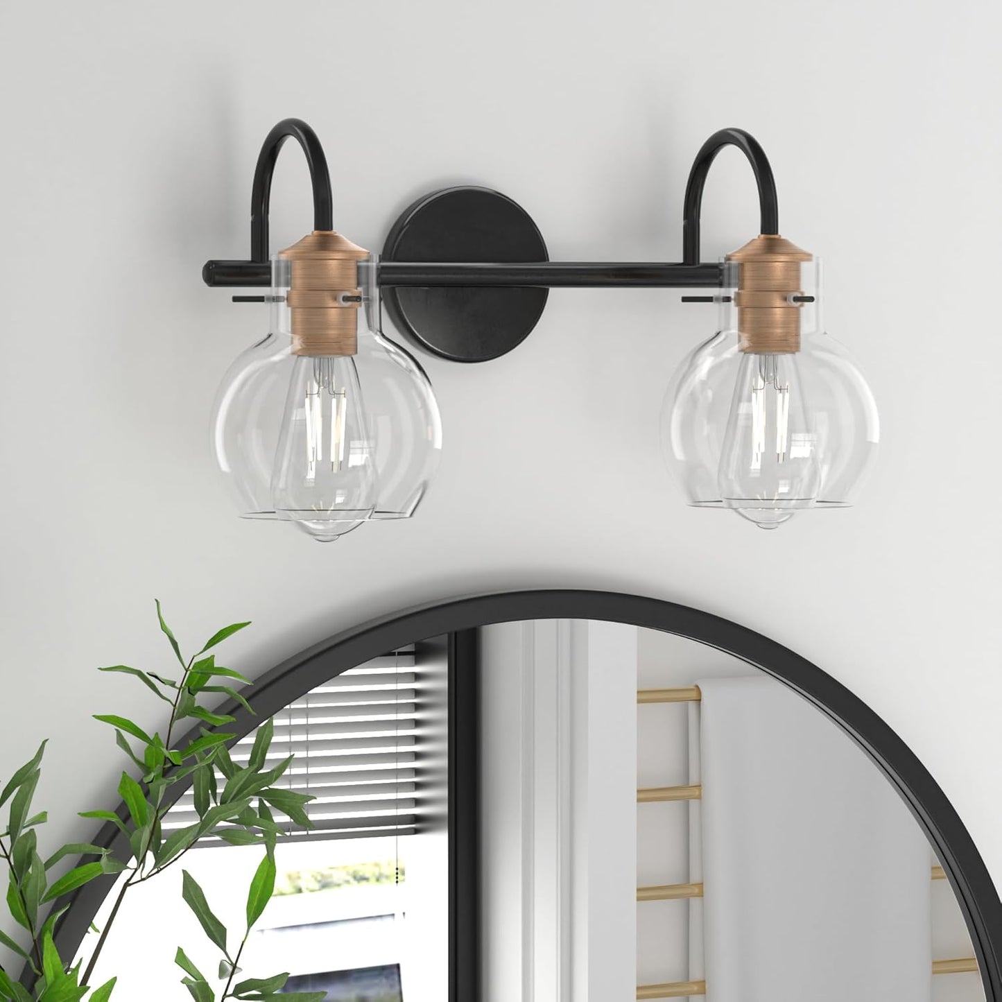 2 Light Bathroom Vanity Light with Black and Red Copper Finish