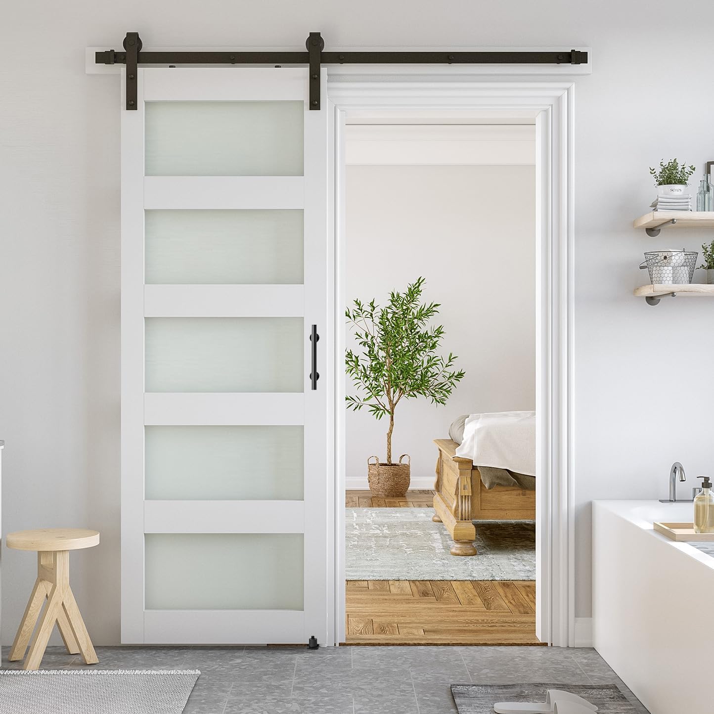 SmartStandard 30 x 84 in Glass Barn Door with Sliding Hardware Kit