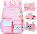 Rainbow Backpack for Girls - Cute Student School Bag with Pen Bag
