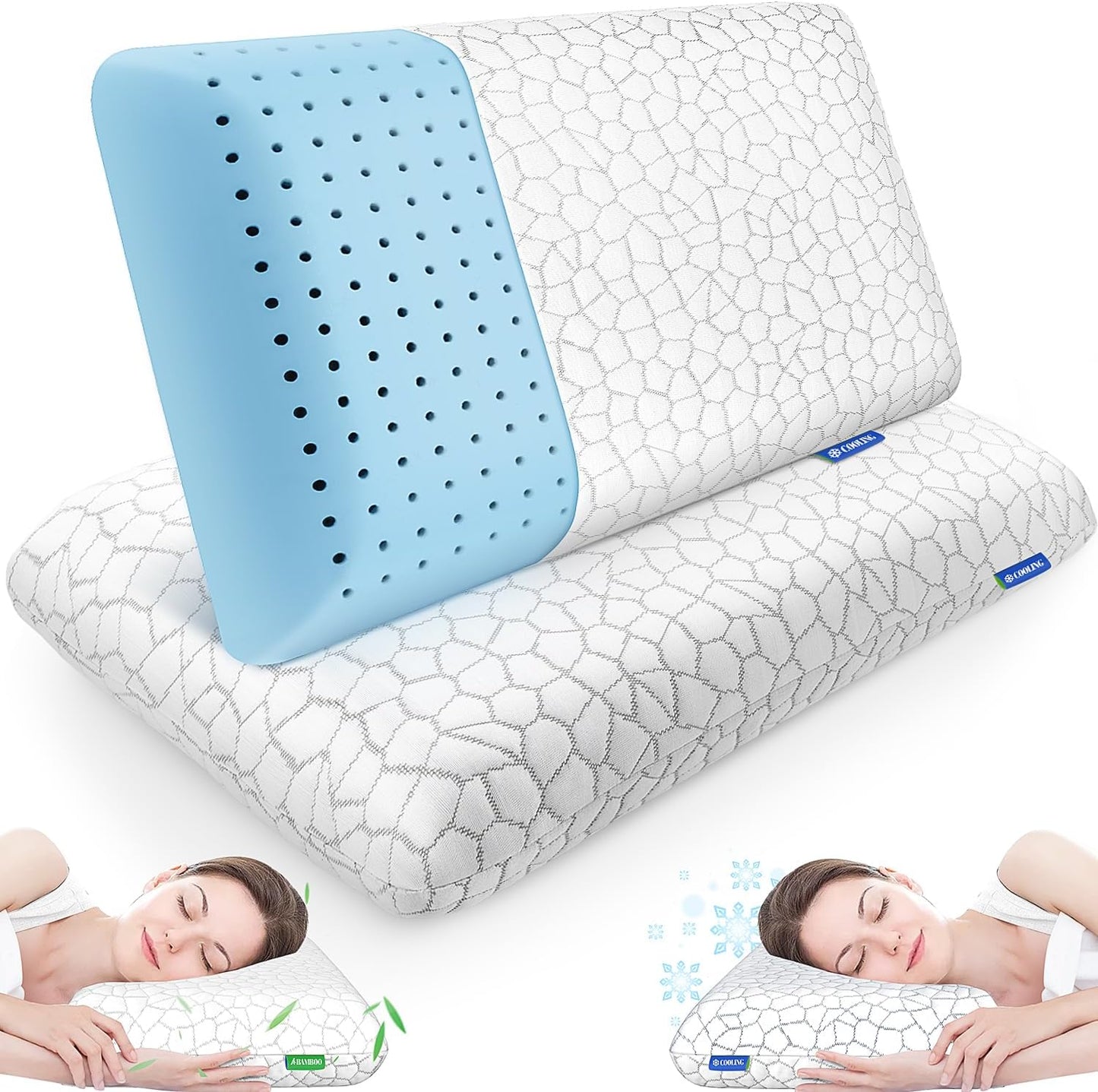 CushZone Memory Foam Pillows for Sleeping, King Size Comfort