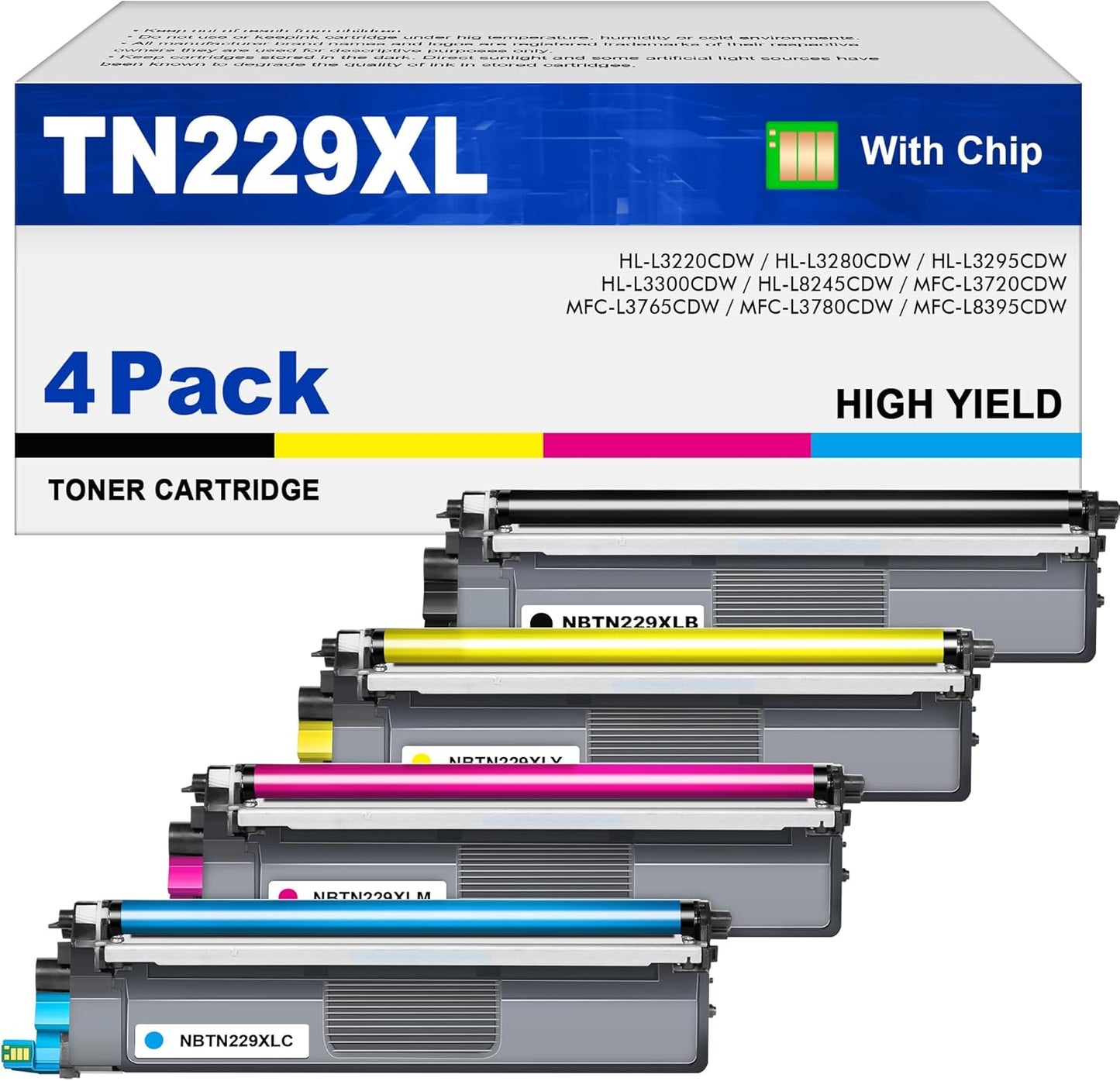 TN229XL Toner Cartridges 4 Pack for Brother Printers - High Yield