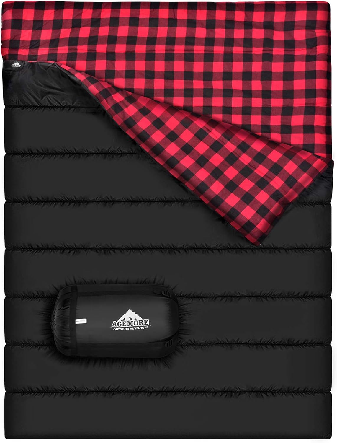 AGEMORE Cotton Flannel Double Sleeping Bag for Camping Comfort