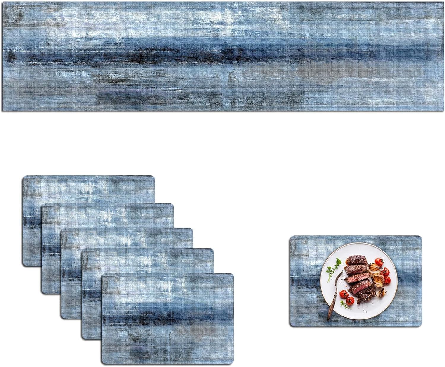 Mcalk Dark Blue Table Runner and Placemats Set for Dining