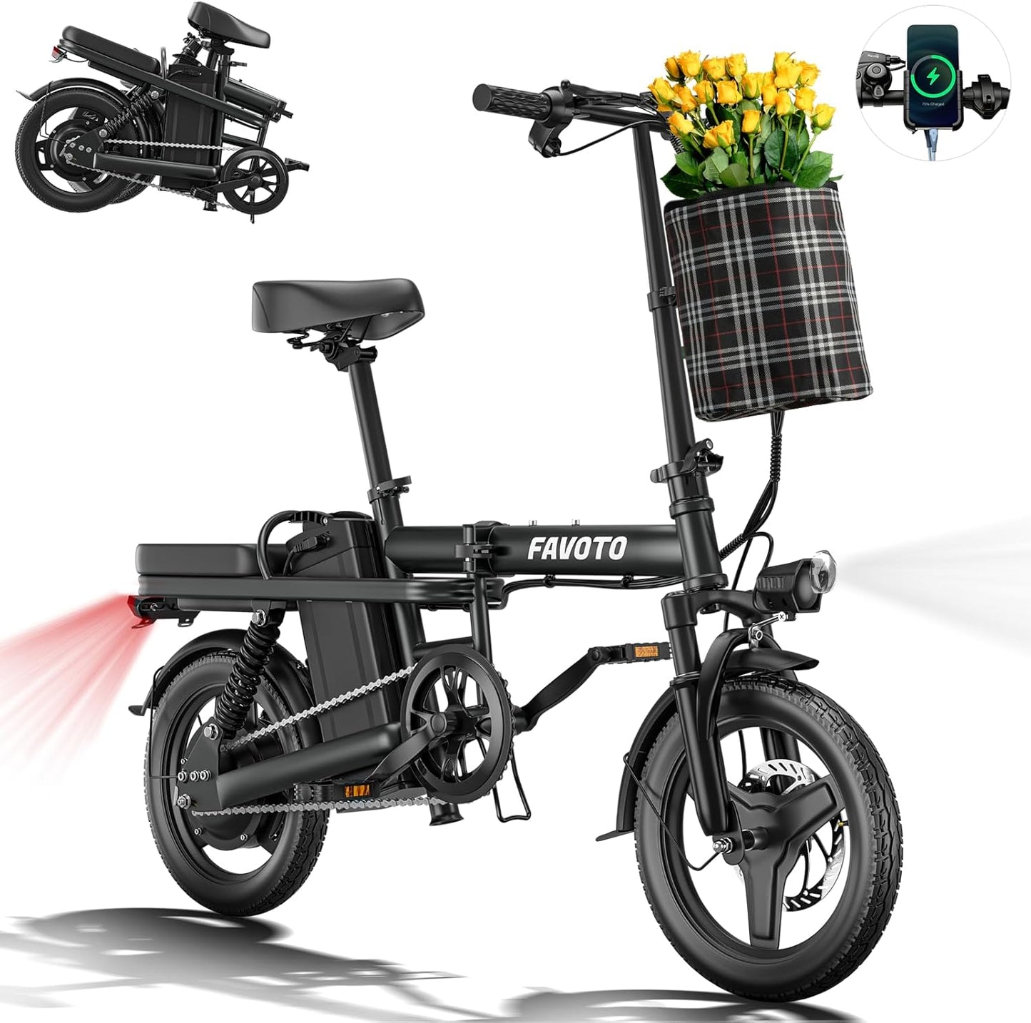 Favoto Folding Electric Bike with Removable 499Wh Battery