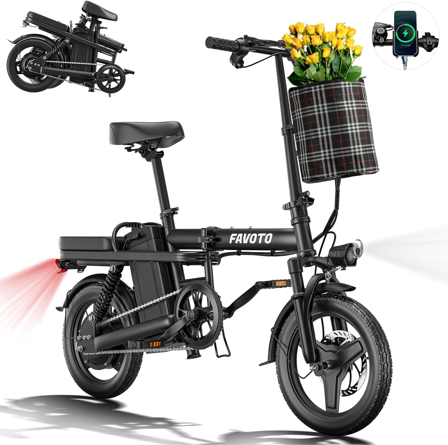 Favoto Folding Electric Bike with Removable 499Wh Battery