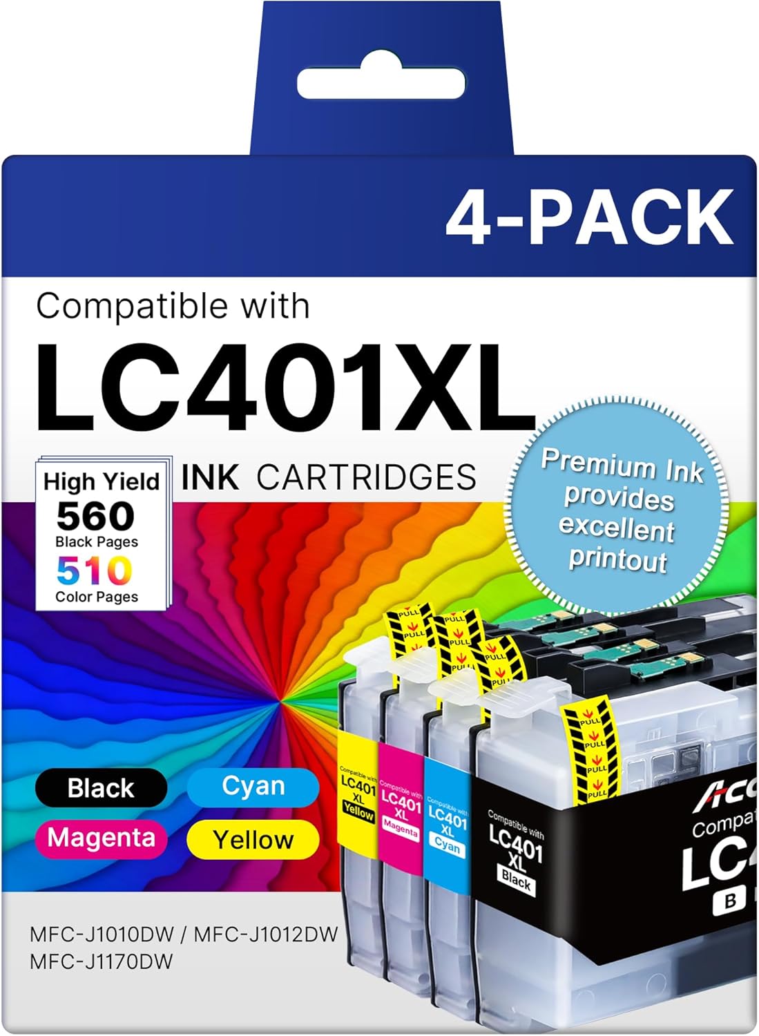 High Yield LC401 Ink Cartridges for Brother Printers 4-Pack