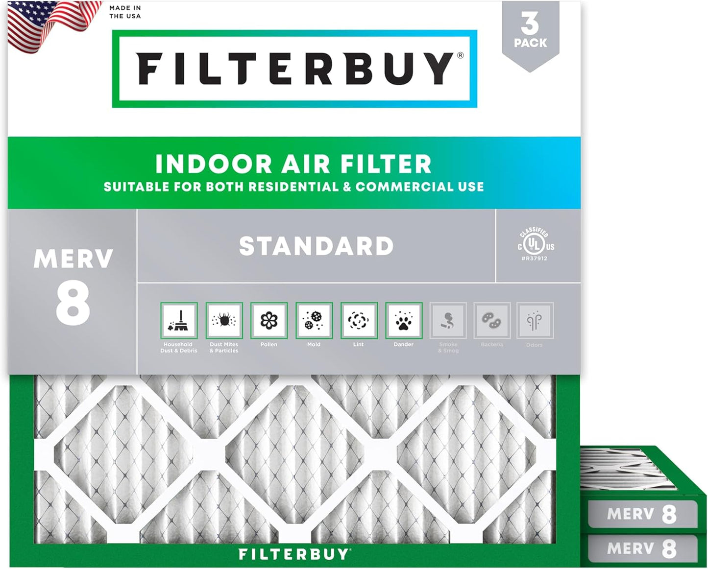 Filterbuy 11.25x11.25x1 Air Filter MERV 8 for Dust Defense