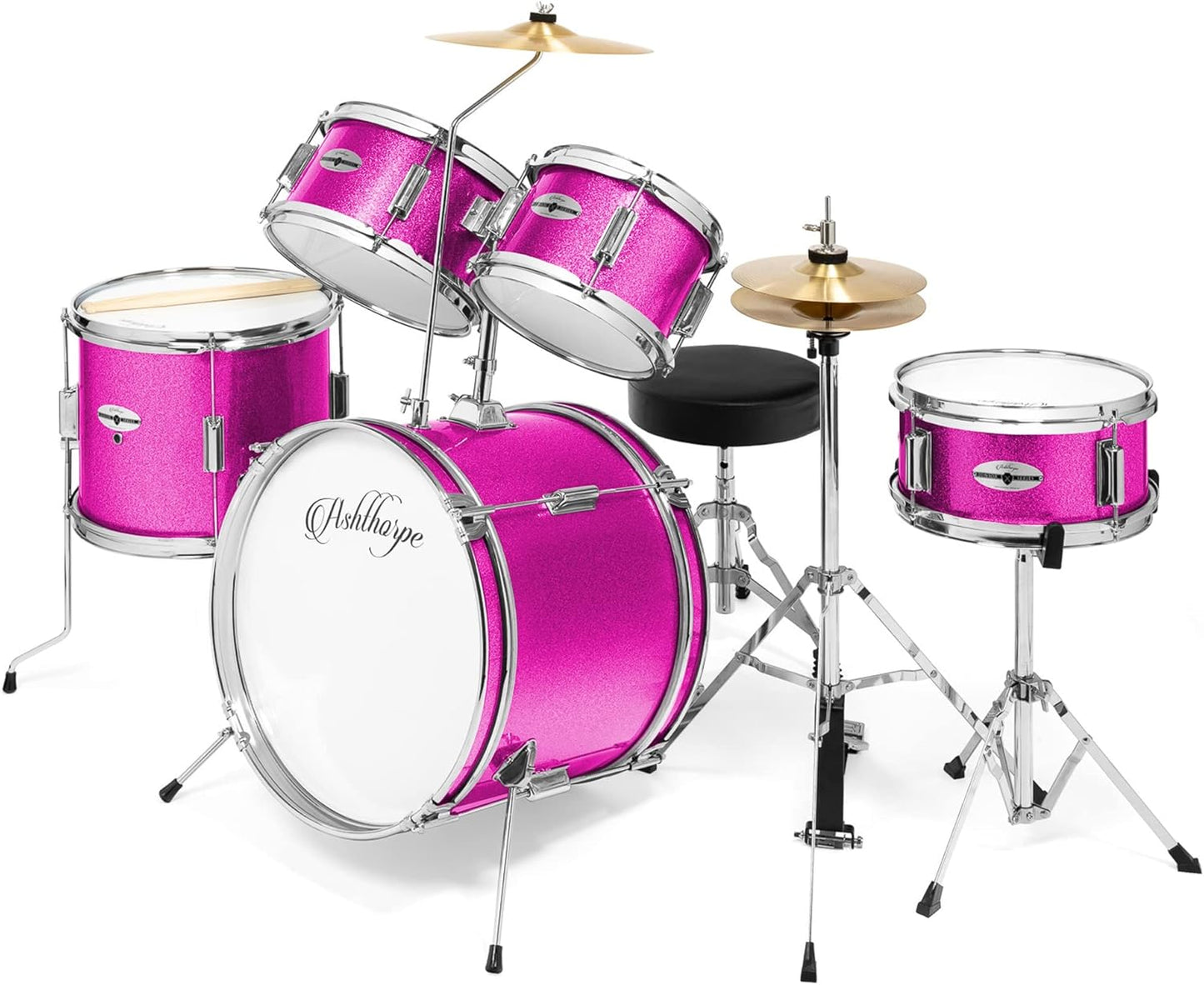 Complete Junior Drum Set with Genuine Brass Cymbals for Kids