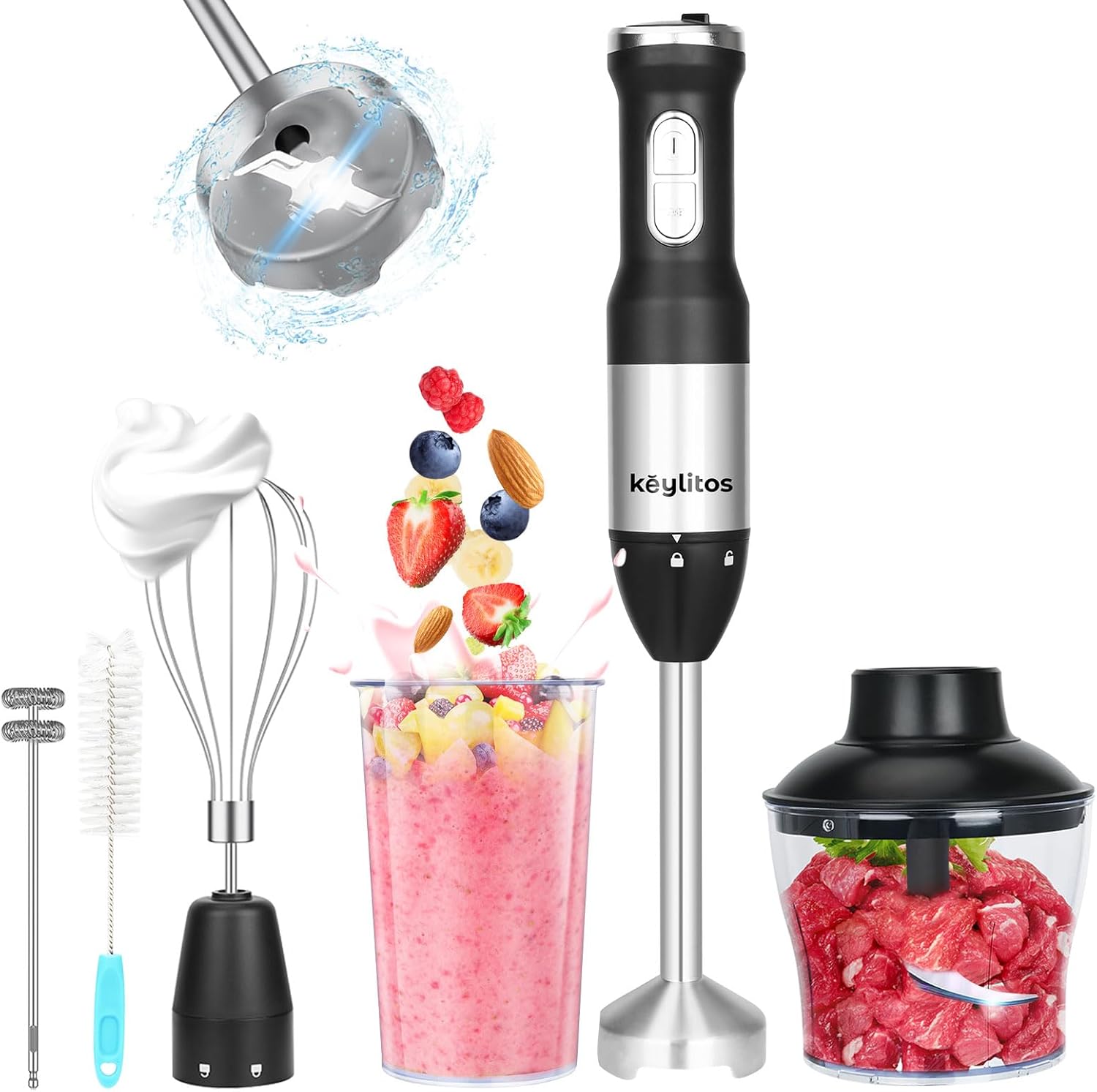 Keylitos 5-in-1 Hand Blender: Blend, Chop, Whisk & Froth