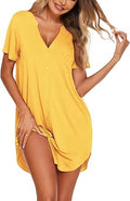 Ekouaer Women V Neck Button Down Nightgown - Soft Lightweight Sleep