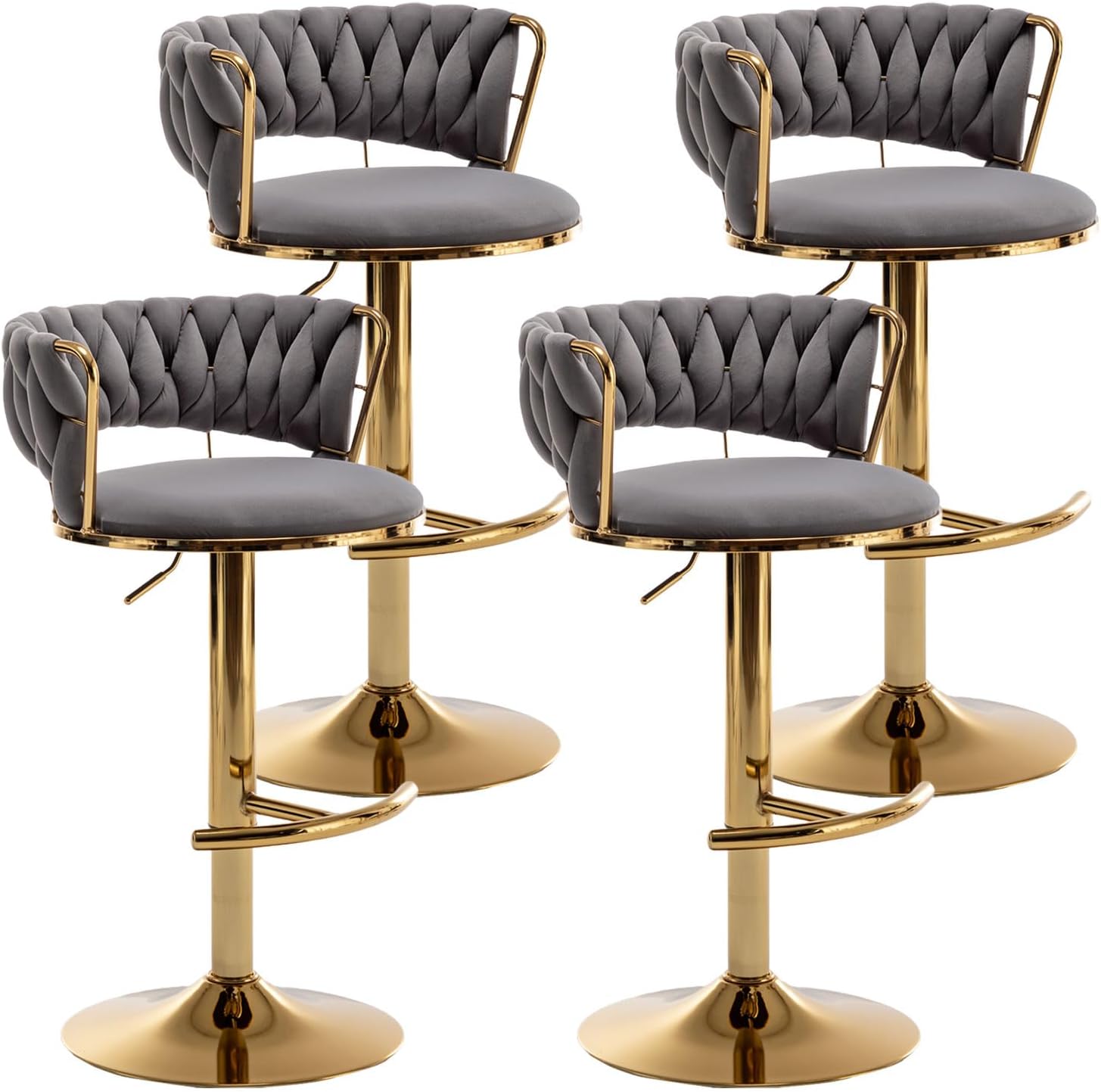 Gold Velvet Bar Stools Set of 4 for Kitchen Island and Pub