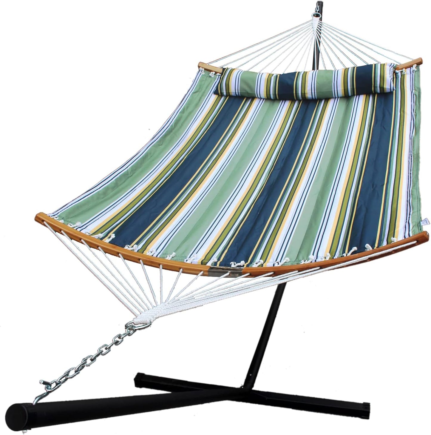 Hammock with 12.8 Feet Stand & Curved Bamboo Spreader Bar