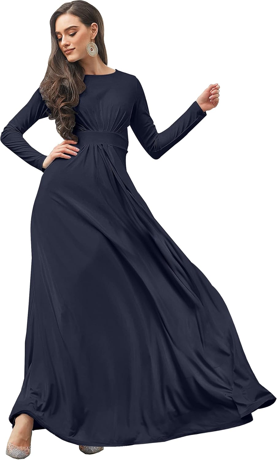 KOH KOH Womens Long Sleeve Flowy Empire Waist Party Gown