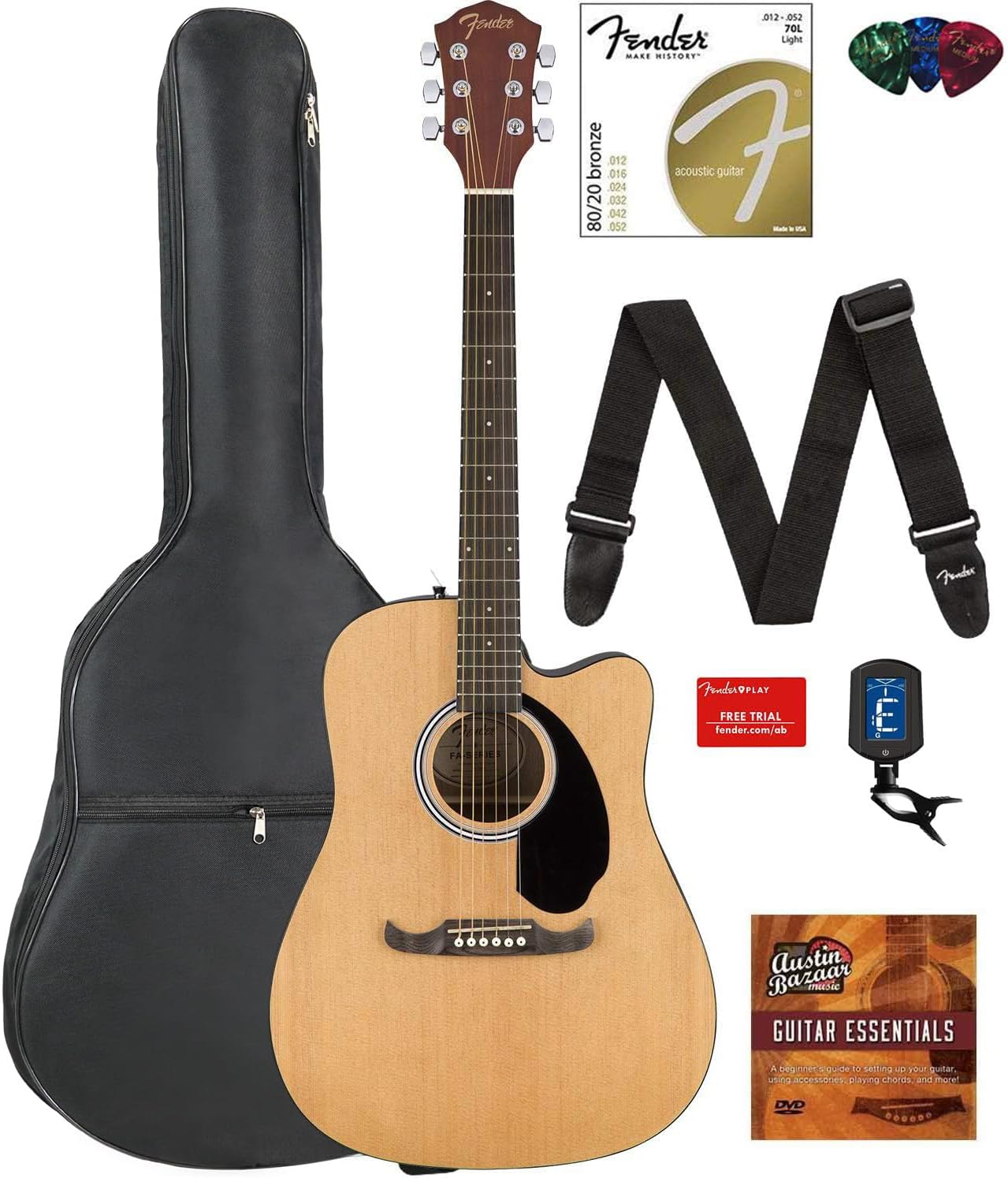 Fender FA-125CE Acoustic-Electric Guitar Bundle