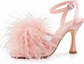 BCTEX COLL Women's Heeled Sandals Fluffy Feather Square Open Toe
