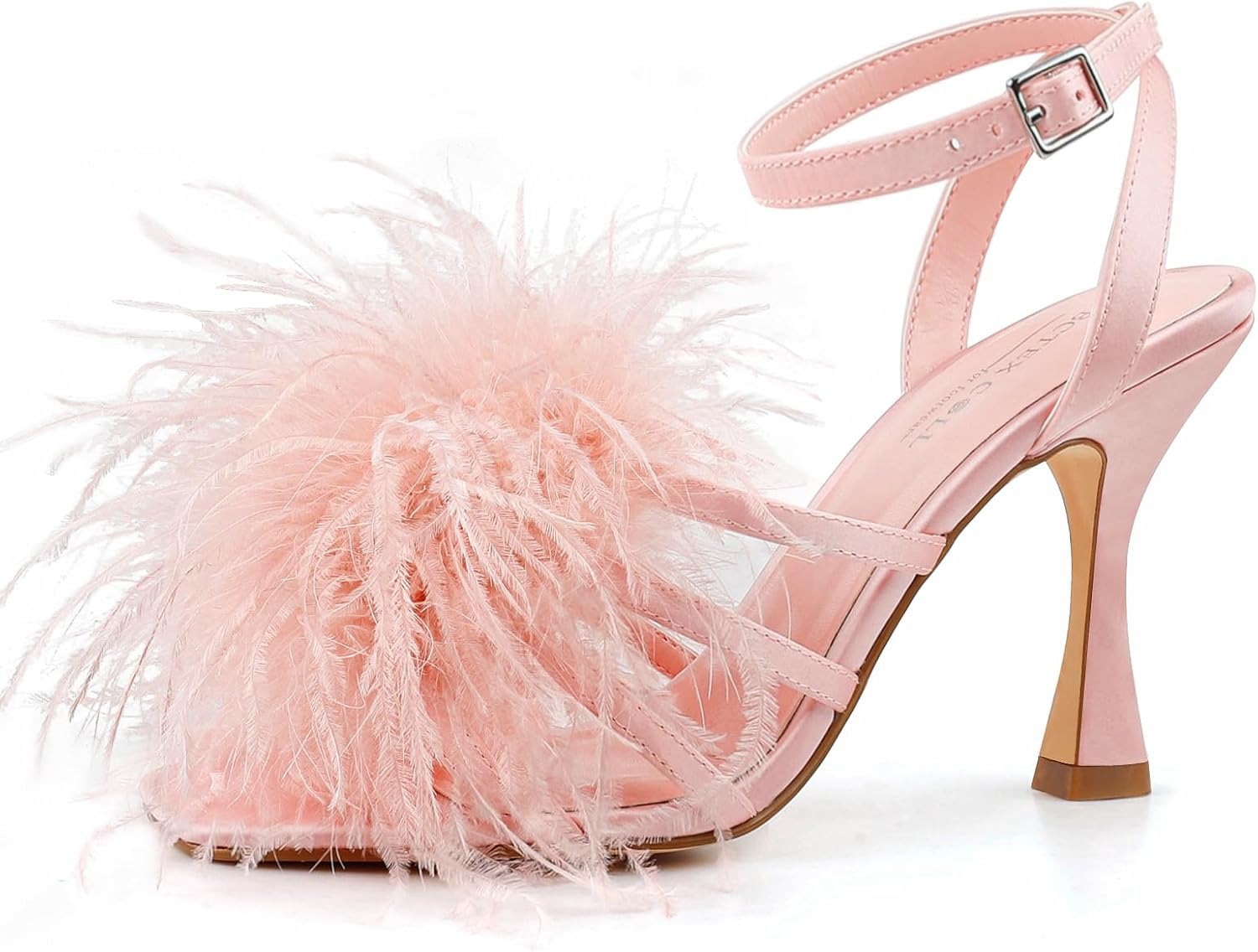 BCTEX COLL Women's Fluffy Feather Open Toe Heeled Sandals