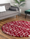 Moroccan Trellis Shag 5ft Round Burgundy Red Rug - Plush Accent