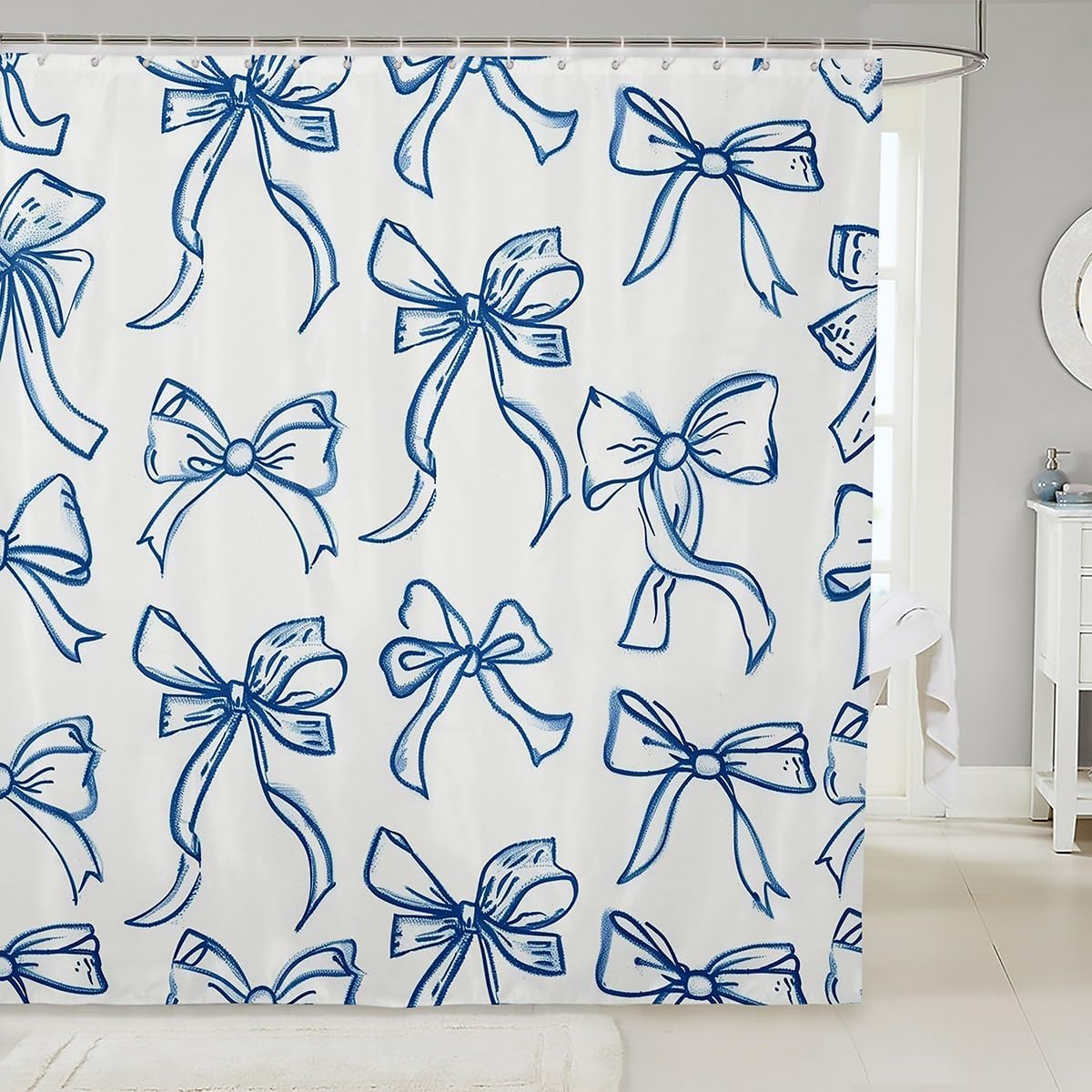 Kids Blue Bow Shower Curtain Set