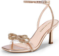 DREAM PAIRS Double Bowknots Rhinestone Heels - Elegant 2.95in Stiletto